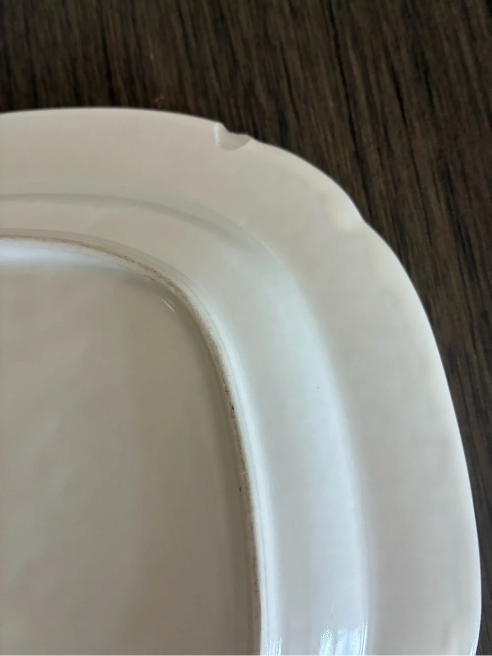 Cream Ceramic Serving Platter with Blue Rim and Orange Floral Accent